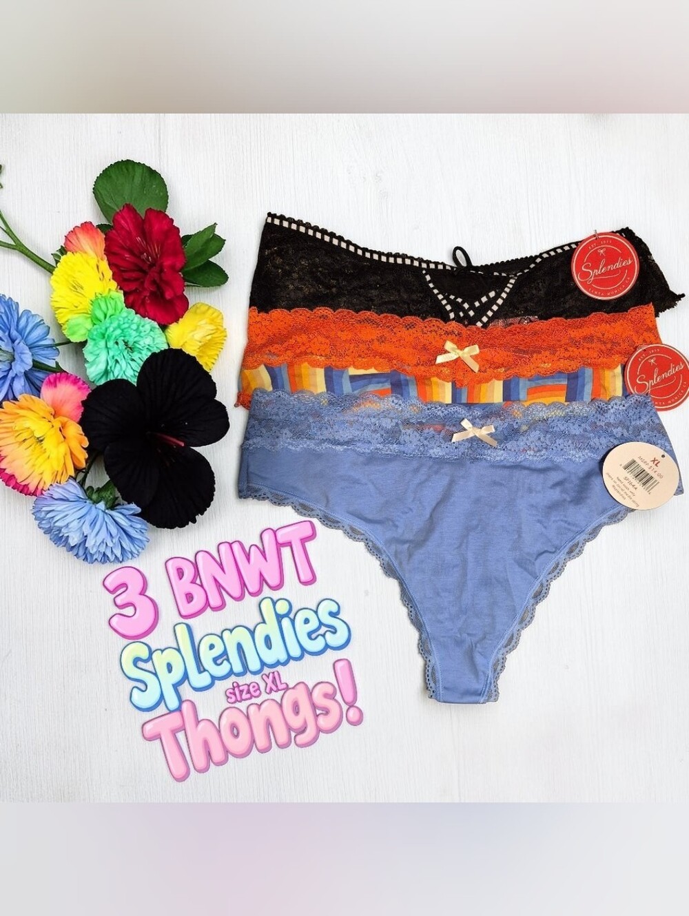 NWT Splendies Panties Bundle Lot of Three Thongs Size XL
